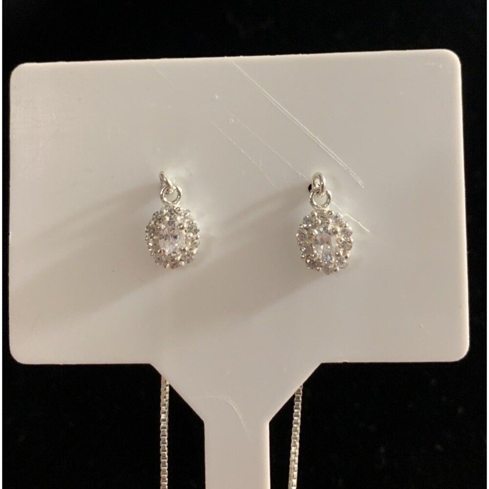 Sterling Silver Cubic Zirconia CZ Cluster Chain Threader Earrings